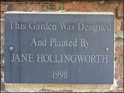  Quorn Memorial Garden plaque - This garden was designed and planted by Jane Hollingworth - 1998 